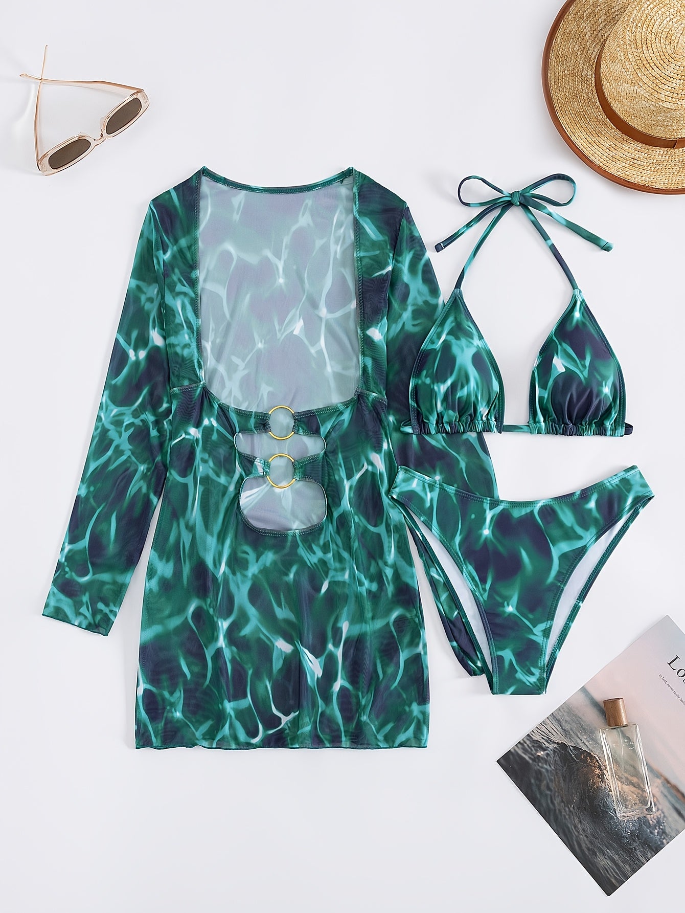 Summer Beach Tie-Dye Printed Camisole Triangle Bikini Set