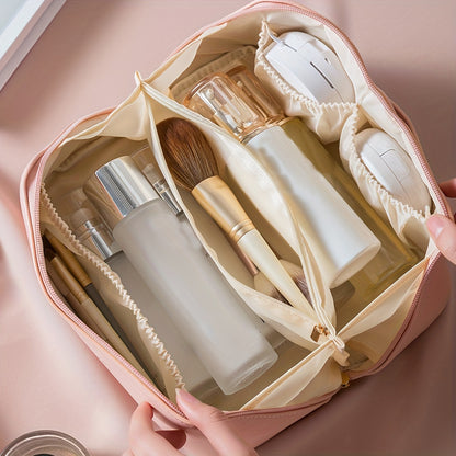 Spacious Luxurious PU Leather Makeup Organizer - Large Capacity, Waterproof, Multi-Functional Travel Storage for Beauty Tools - Ideal Shower-Resistant Cosmetic Case for Women