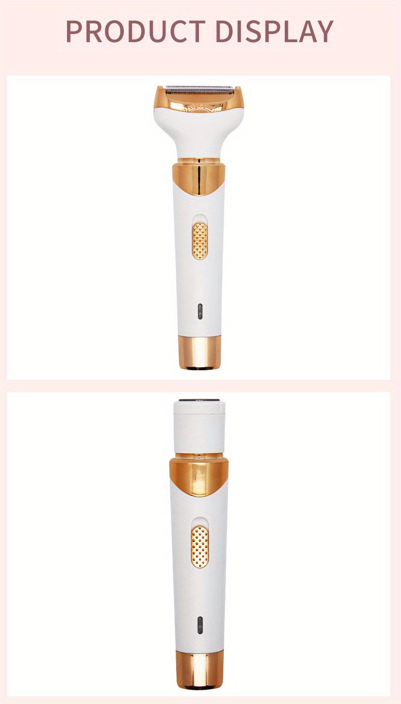 4-in-1 Women's Electric Razor - Wet & Dry Hair Remover For Pubic Hair, Eyebrow, Nose, Face, Legs, Underarms - Portable Bikini Trimmer - Rechargeable & Cordless - Gentle & Effective Hair Shaving