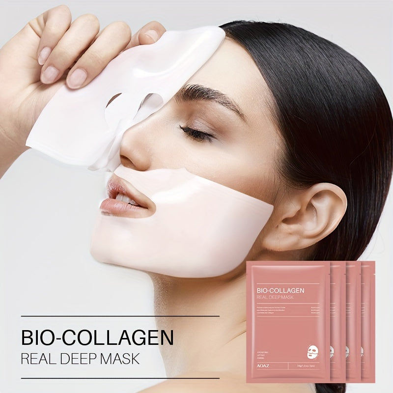4pcs Bio-Collagen Real Deep Mask Pack Hydrating & Firming Facial Sheet Masks with Collagen, Hyaluronic Acid & Nicotinamide Moisturizing & Invigorating for All Skin Types(1pc/4pcs/8pcs)