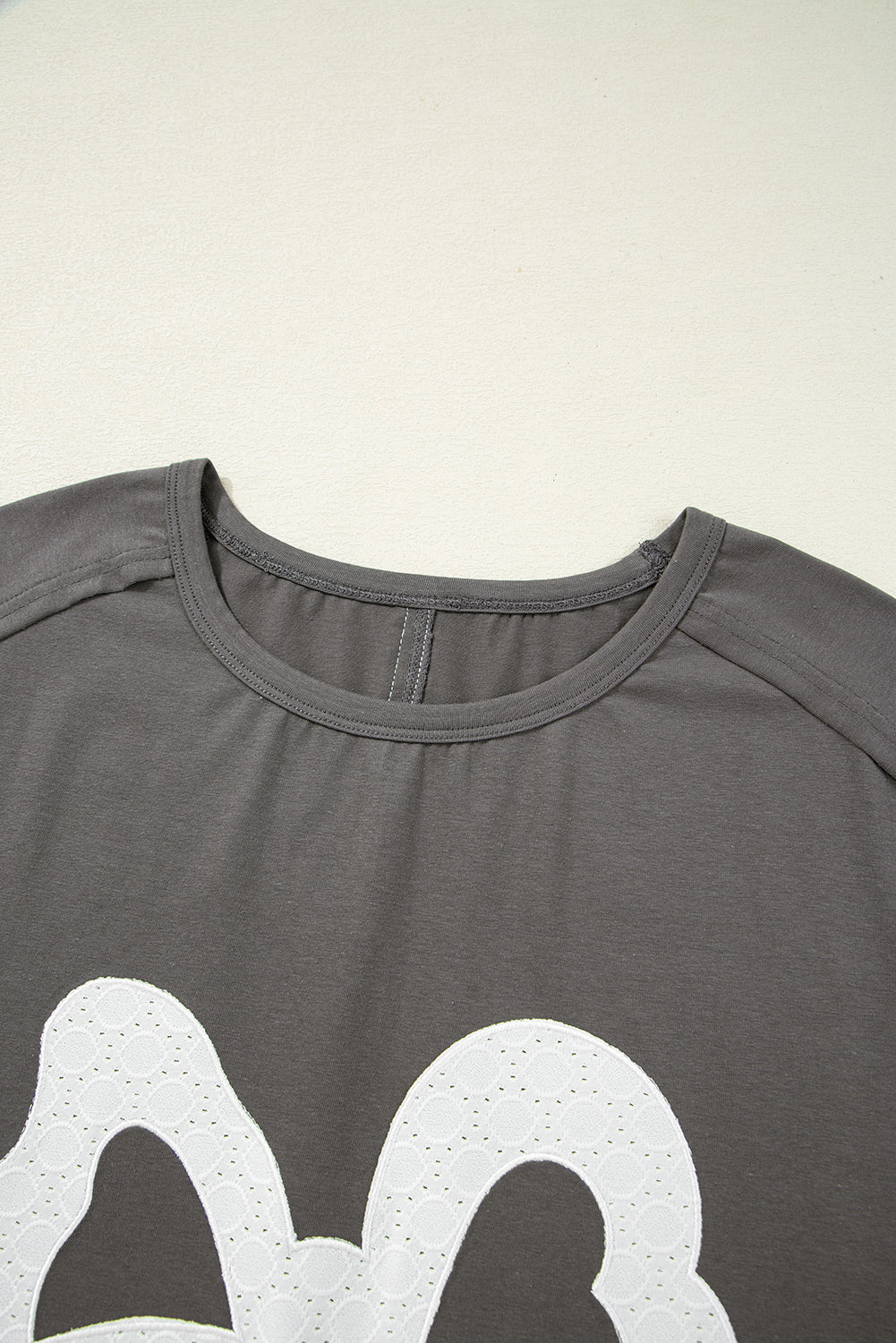 Medium Grey Lace Bow Raw Edge Drop Shoulder Casual T Shirt