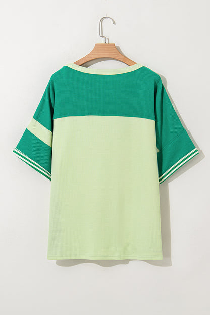 Green Stripe Patchwork Colorblock Plus Size T Shirt