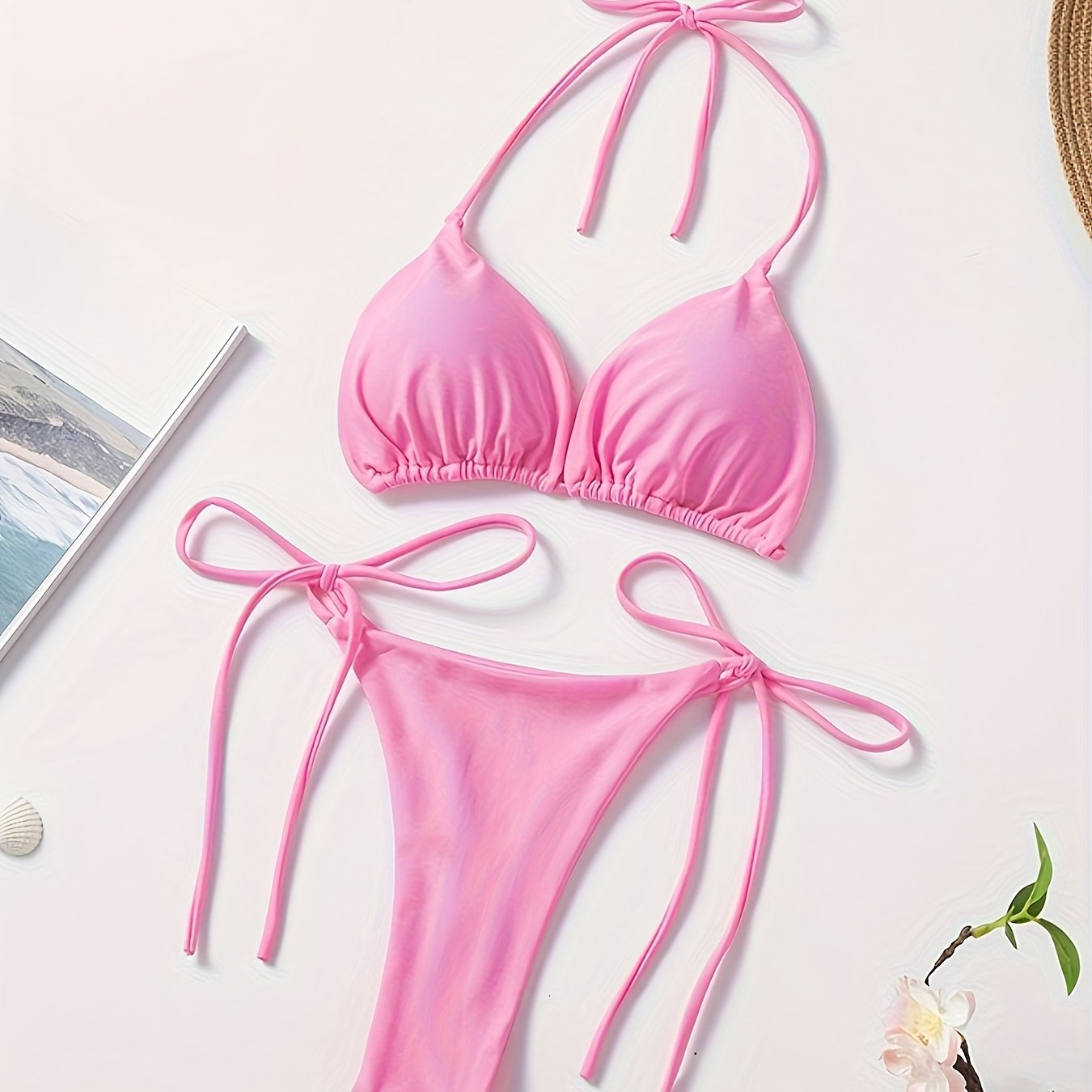 Women's 2 Piece Set Bikini, Halter Bra, V String Bottoms, Women's Swimwear & Clothing