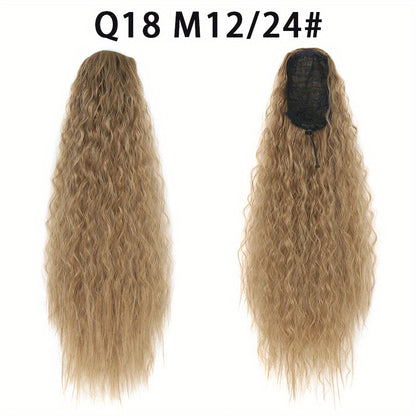 Long Curly Drawstring Ponytail For Women, 55.88cm Black Curly Ponytail Hair Extension, Synthetic Clips In Drawstring Ponytail For Daily Use (Natural Black)