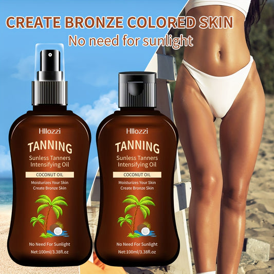 [Waterproof | Long-Lasting] Hllozzi Waterproof & Long-Lasting Coconut Tanning Oil Spray & Flip Bottle Set - Moisturizing Sunless Tanner for Indoor & Outdoor Use, Oxyphthalate-Free, Easy to Carry, Unisex-adult, All Skin Types,