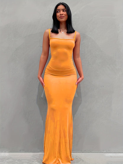 Women's Casual Lounge Slip Long Dress, Sexy Sleeveless Backless Bodycon Maxi Dress, Women's Clothing