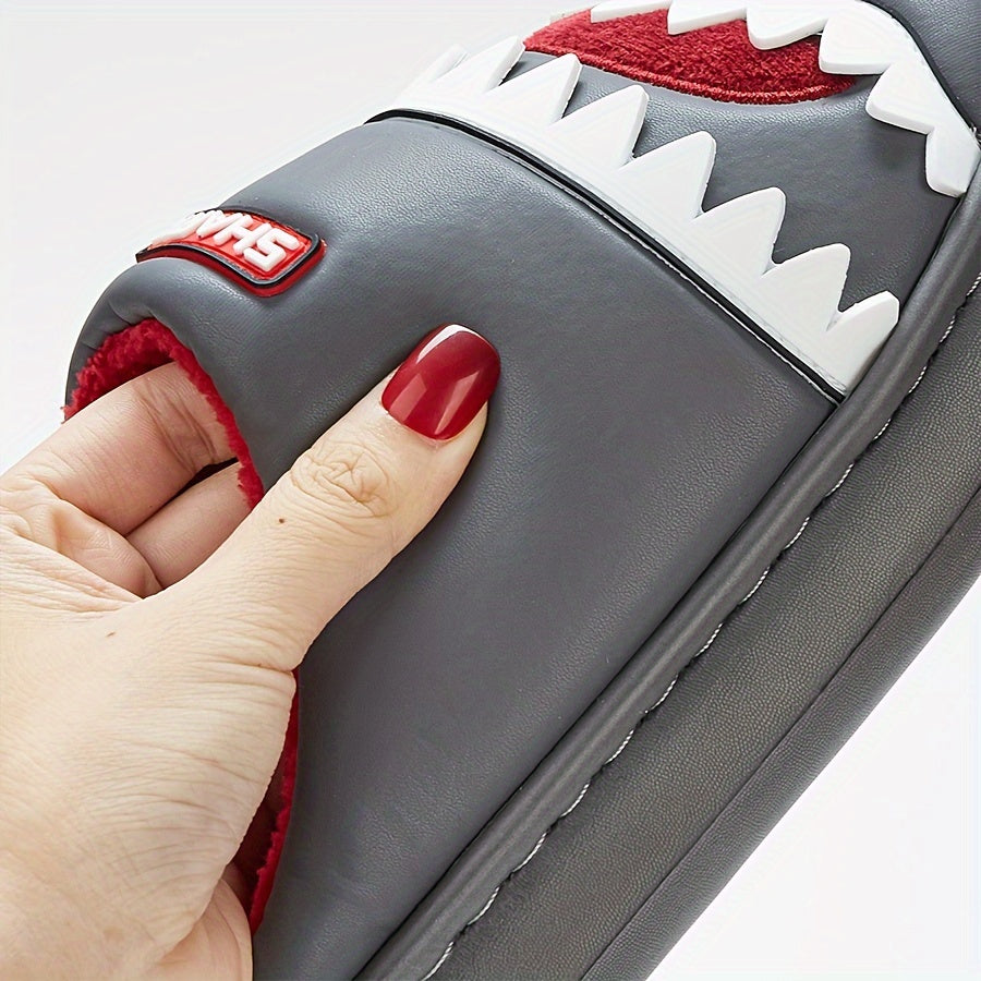 Trendy Animal Shark House Slippers For Women, Warm Lightweight Non-Slip Slip-On Indoor Home Shoes, Closed-Toe Kawaii Slippers Winter