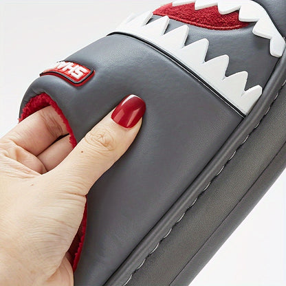 Trendy Animal Shark House Slippers For Women, Warm Lightweight Non-Slip Slip-On Indoor Home Shoes, Closed-Toe Kawaii Slippers Winter