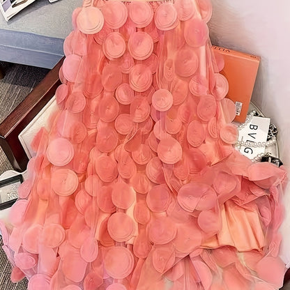 Applique High Waist Skirts, Elegant Maxi Skirts For Spring & Summer, Women's Clothing