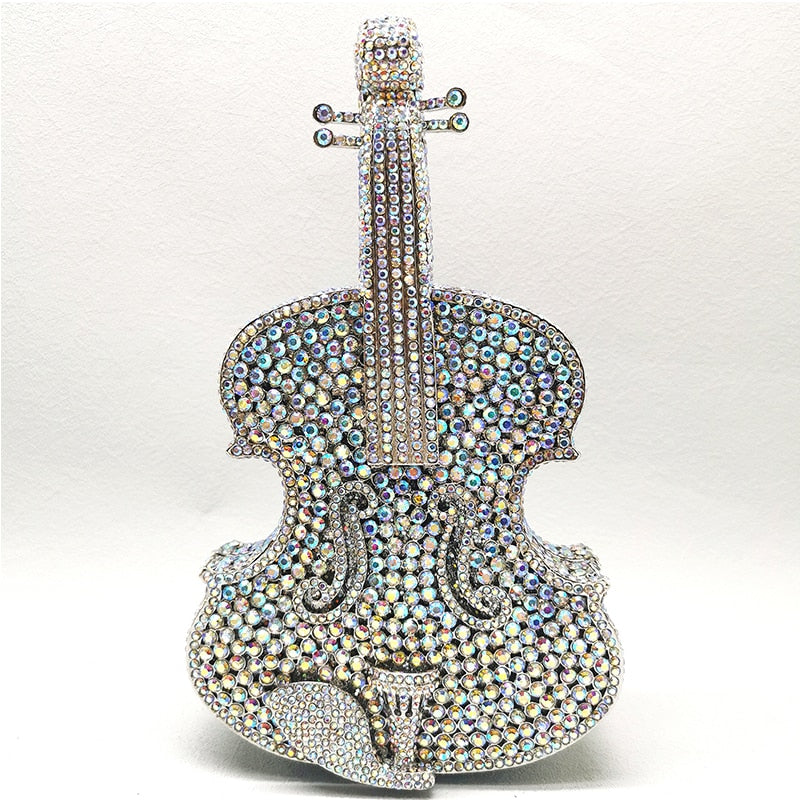 12 Colors Violin-Shape Rhinestone Evening Bag Designer Luxury Women Metal Wedding Bridal Clutches Lady Girls Diamonds Purses