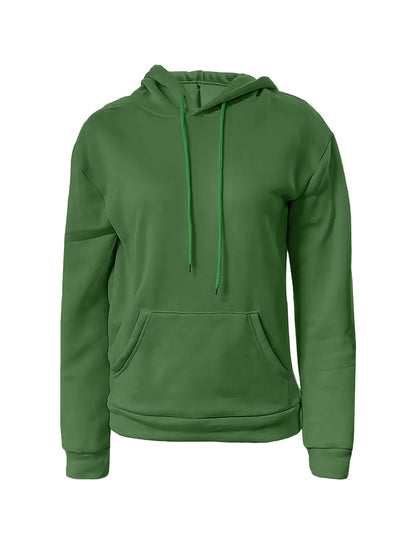 Solid Kangaroo Pocket Hoodie Without Pants, Casual Long Sleeve Drawstring Hoodies Sweatshirt, Women's Clothing