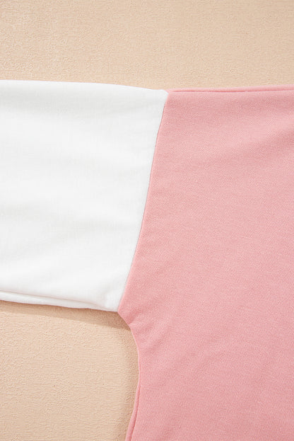 Light Pink 2pcs Color Block Pullover Loose Pant Set