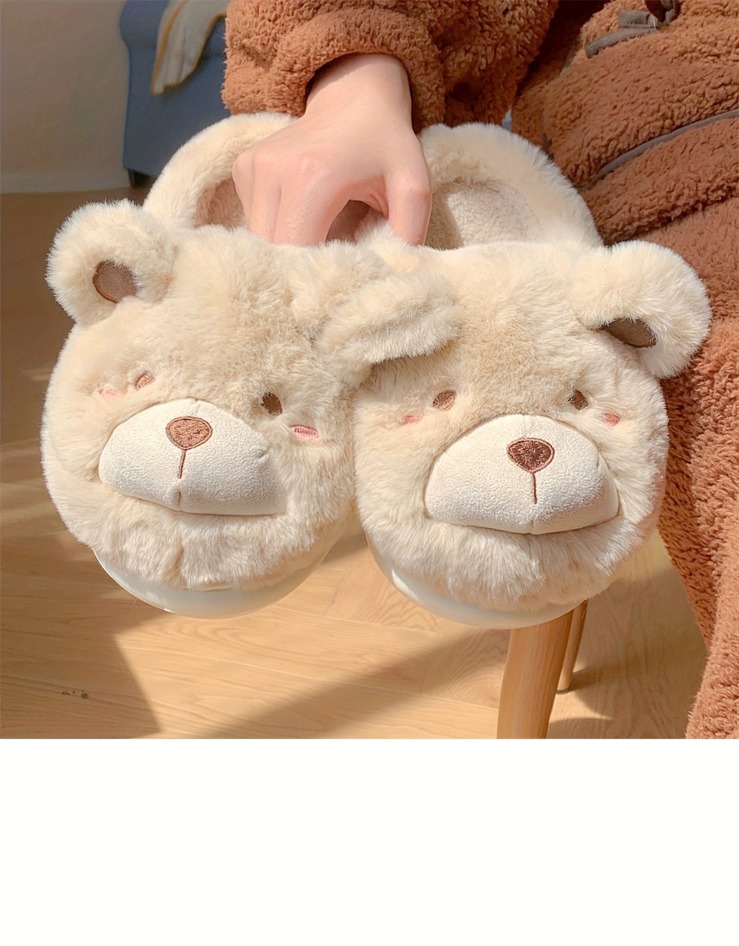 XIXITIAO Winter Plush Bear Slippers for Women & Men - Cozy Cover Slip-On Indoor House Shoes with Cute Cartoon Design, Non-Slip EVA Sole, Warm Home Slippers for Cold Floors, Cold Weather Footwear, Playful Footwear, Soft Lining