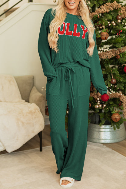 Evergreen JOLLY Corded Long Sleeve Top and Pockets Pants Set