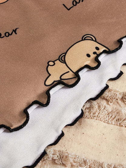 Adorable Bear & Letter Print Pajama Set - Soft, Relaxed Fit, Round Neck, Backless Crop Cami Top, Shorts & Pants, Comfortable Sleepwear for Women - Cute, Cozy, and Stylish Nightwear