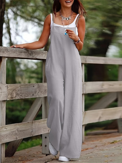 Solid Spaghetti Wide Leg Jumpsuit, Casual Sleeveless Versatile Jumpsuit, Women's Clothing