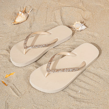 [Glitter Flip-Flops] Light Blue Women's Minimalist Glitter Flip-Flops | TPU Upper with EVA Sole, Flat Sandals for Summer Beach & Casual Wear