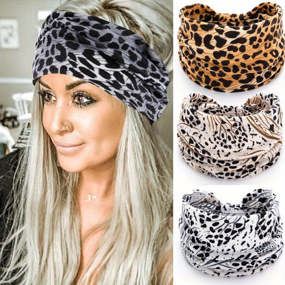1pc Fashionable Leopard Print Yoga Headband for Women - Wide Knot Absorption Sports Turban for Fitness and Hair Accessories