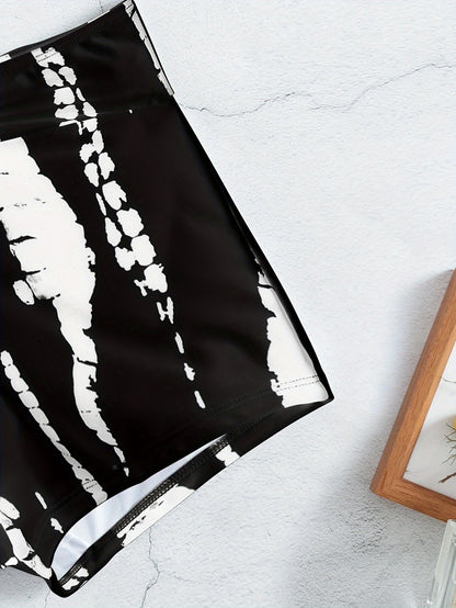 Tie Dye Pattern Drawstring Stretchy Swim Boxer Shorts, High Waisted Comfy Trendy Swimming Bottoms, Women's Swimwear & Clothing