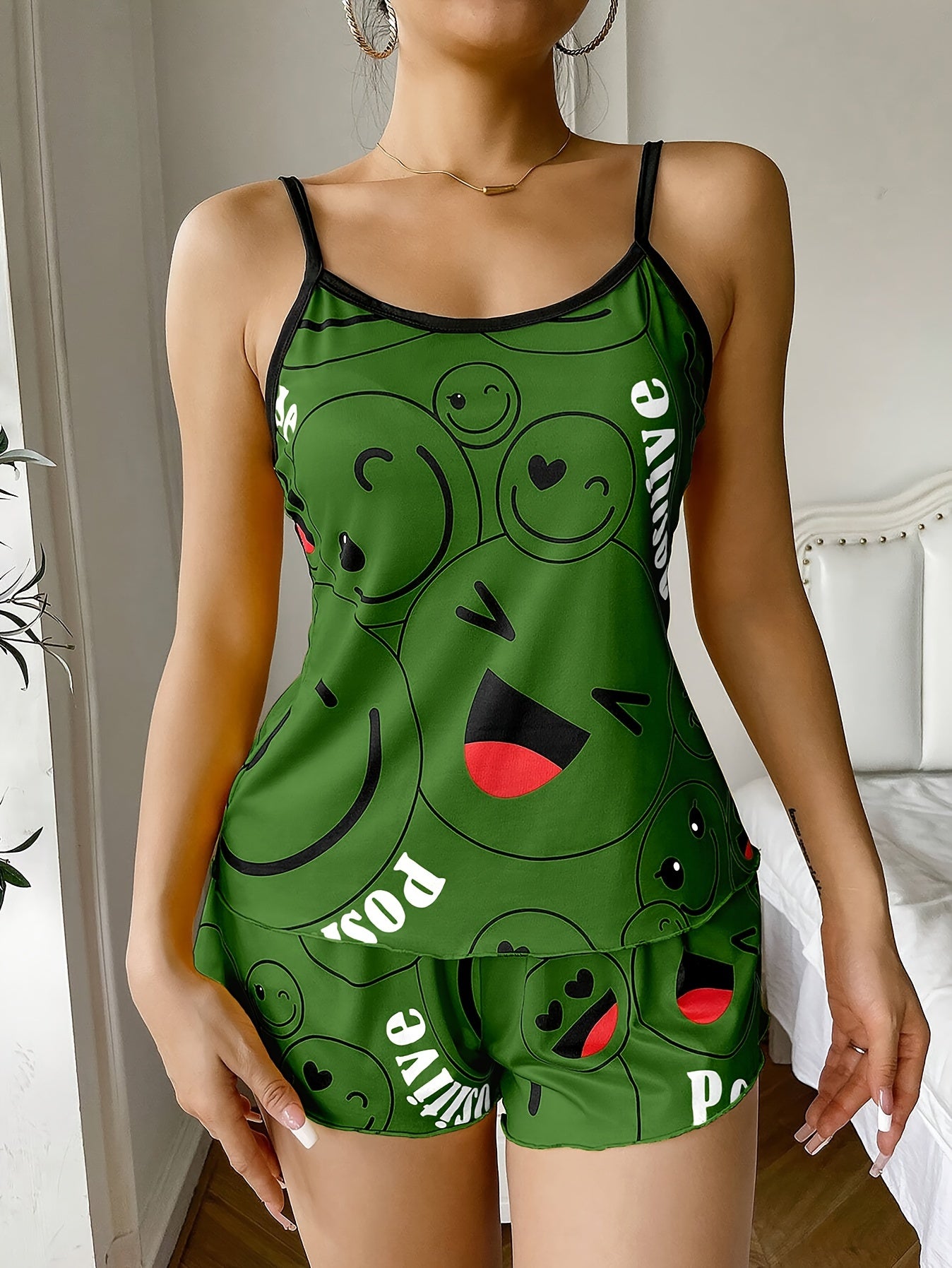 [Cute Pajama Set] Super Cute Printed Pajama Set | A Whimsical Featuring Elastic Waistband Shorts And a Comfortable Loose Top, Perfect for a Delightful And Restful Sleep