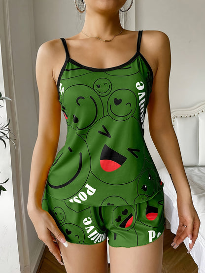 [Cute Pajama Set] Super Cute Printed Pajama Set | A Whimsical Featuring Elastic Waistband Shorts And a Comfortable Loose Top, Perfect for a Delightful And Restful Sleep