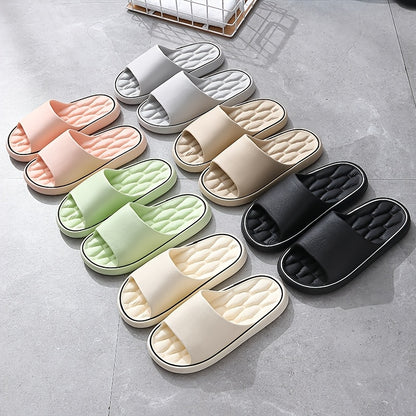 [Comfortable Slides] Comfortable Unisex EVA Slides | Non-Slip Indoor/Outdoor Slippers for Men and Women, Black with White Trim, Textured Sole for Enhanced Grip, Perfect for Home, Bathroom, or Casual Use, House Slippers