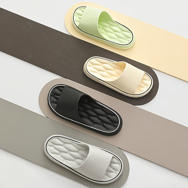 [Comfortable Slides] Comfortable Unisex EVA Slides | Non-Slip Indoor/Outdoor Slippers for Men and Women, Black with White Trim, Textured Sole for Enhanced Grip, Perfect for Home, Bathroom, or Casual Use, House Slippers