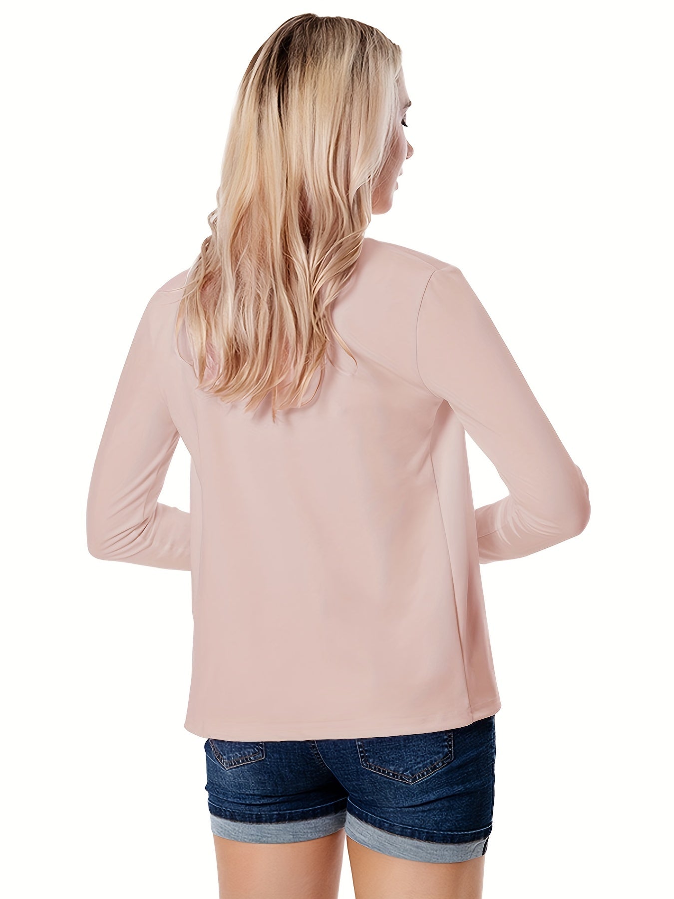 Solid Open Front Blazer, Casual Long Sleeve Blazer For Office & Work, Women's Clothing