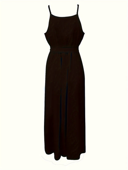 Vibrant Ruffle Trim Cami Dress - Sleeveless, Tie-Waist, Maxi Length, Flowy, Feminine, Summer Essential for Women - Perfect for Outdoor, Party, and Daily Wear