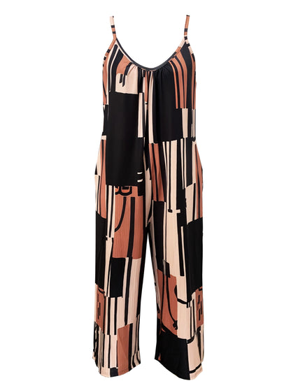Effortlessly Chic Sleeveless Jumpsuit with Pockets - Color Block Design, Ideal for Spring & Summer - Fashionable Womens Wear