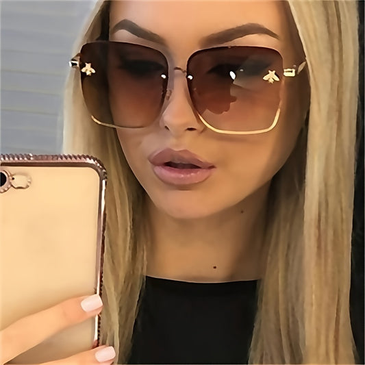 Rimless Square Oversized For Women Trendy Gradient Lens Big  Shades fashion glasses