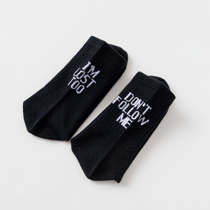 1/3/5 Pairs Autumn Winter Men Funny Humor Word Printed Socks Creative Hip Hop Street Skateboard Unisex Crew Happy Sock