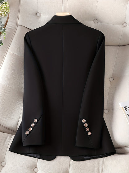 Elegant Black Blazer with Golden Buttons - Stylish Long Sleeve Women'S Blazer for Work & Casual, Autumn & Winter, Casual Workwear | Elegant Blazer | Stylish Button Detail, Blazers for Women