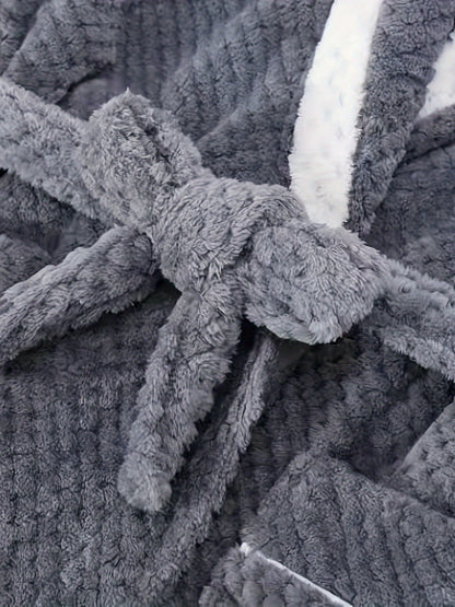 Plus Size Cozy Flannel Robe - Soft, Warm, Long Sleeve, Contrast Pipping, Thick, Casual Loungewear for Fall and Winter Nights - Ideal for Relaxation and Sleep