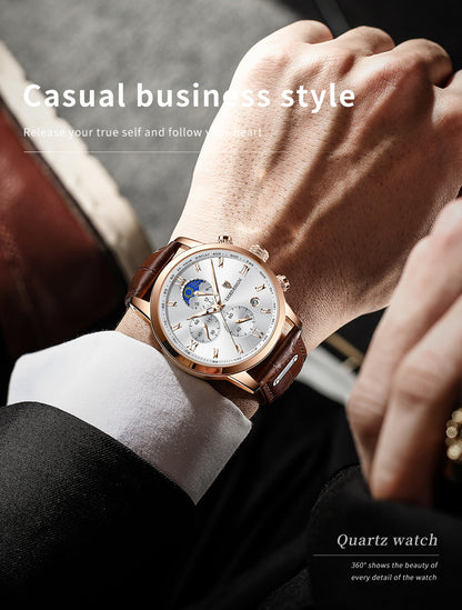[LIGE Luxury Men Watch] LIGE Luxury Men Watch - PU Leather Chronograph Sport Quartz Wristwatch for Men - Christmas Gift