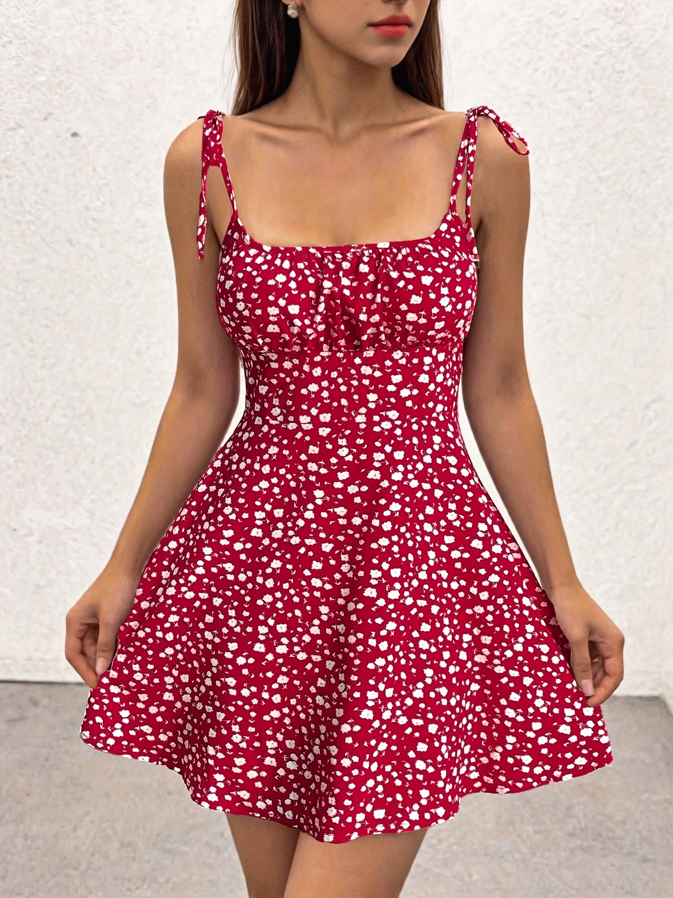 Elegant Floral Print Stretch Waist Cami Dress - Sleeveless Ruffled Hem Midi Dress for Women, Yellow & Pink Floral Pattern, Perfect for Casual Outings