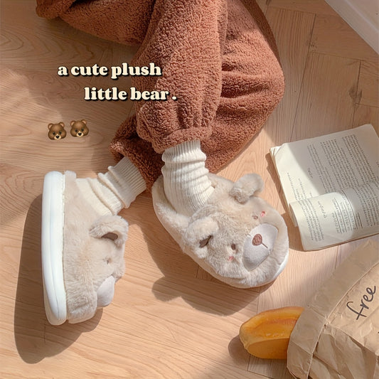 XIXITIAO Winter Plush Bear Slippers for Women & Men - Cozy Cover Slip-On Indoor House Shoes with Cute Cartoon Design, Non-Slip EVA Sole, Warm Home Slippers for Cold Floors, Cold Weather Footwear, Playful Footwear, Soft Lining
