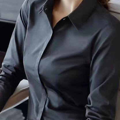 2024 Women's Professional Long Sleeve Shirt - Slim-Fit Square Neck Blouse with Semi-Sheer Fabric, White Office Workwear for Spring/Summer, Middle Eastern-Inspired Elegant Work Attire, Work Blouse