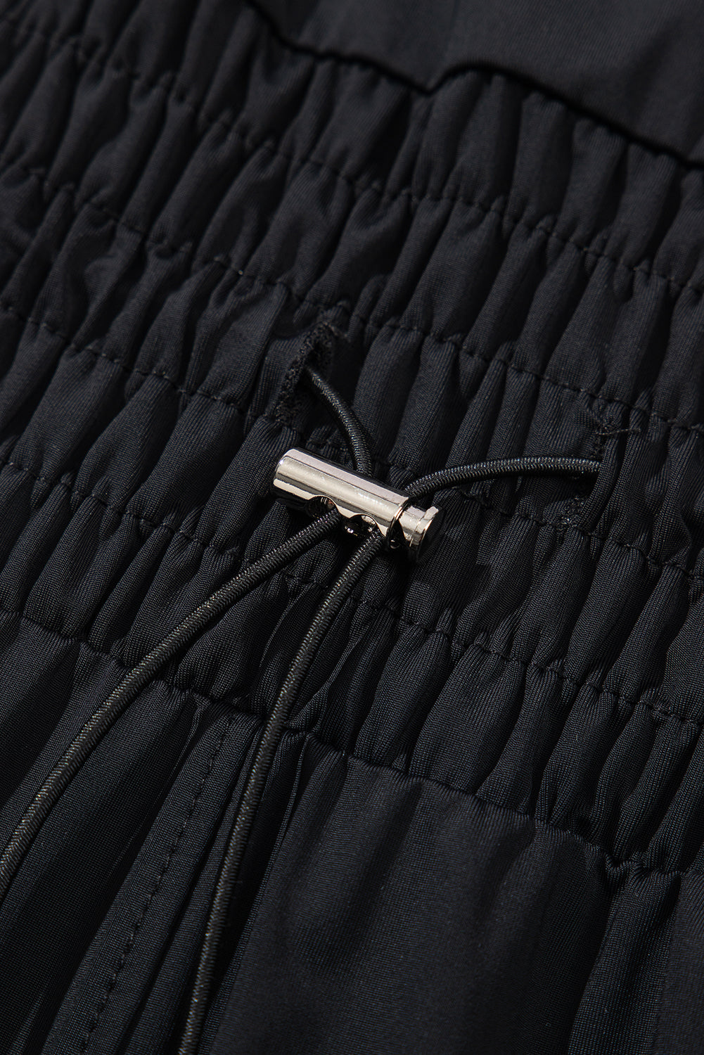 Black Plain Sleeveless Loop Drawstring Cinched Waist Romper