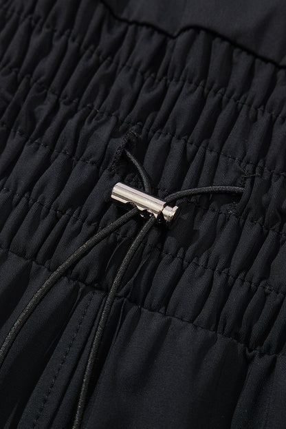 Black Plain Sleeveless Loop Drawstring Cinched Waist Romper