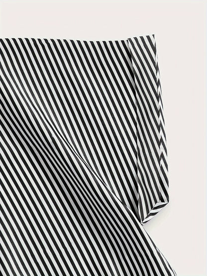 Striped Zip Up Knotted Blouse, Elegant Short Sleeve Crop Top For Spring & Summer, Women's Clothing