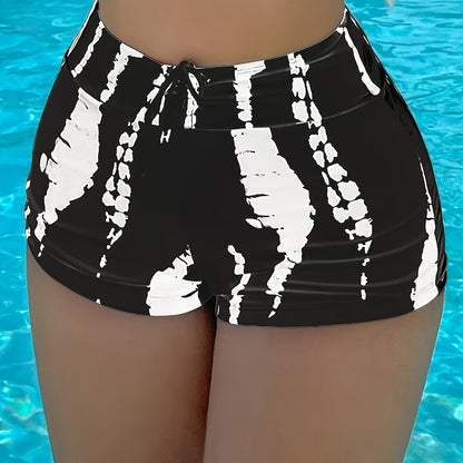 Tie Dye Pattern Drawstring Stretchy Swim Boxer Shorts, High Waisted Comfy Trendy Swimming Bottoms, Women's Swimwear & Clothing