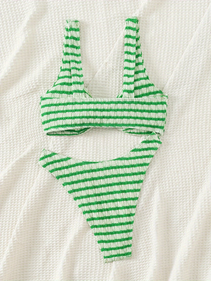 Sexy Striped Twist Bag Split Bikini Set