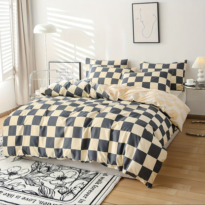 3pcs Checkered Duvet Cover Set, Bedding Set For Bedroom, Guest Room (1*Duvet Cover + 2*Pillowcases, Without Core)