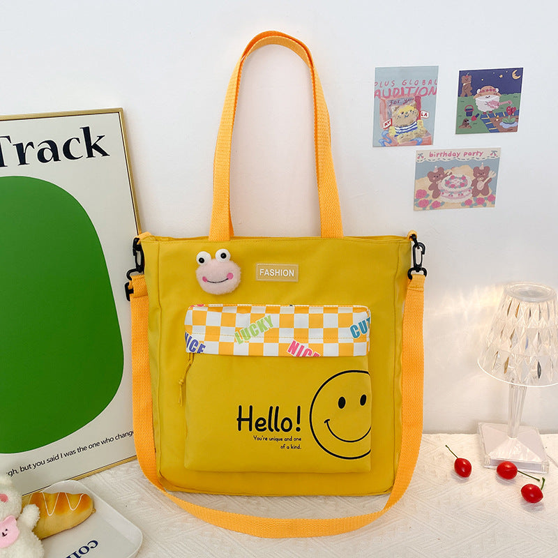 Summer New Composite Cloth Shoulder Bag Students Class Large-Capacity Canvas Bag Korean Version Of The Cartoon Simple Canvas Bag