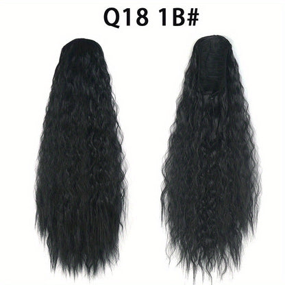 Long Curly Drawstring Ponytail For Women, 55.88cm Black Curly Ponytail Hair Extension, Synthetic Clips In Drawstring Ponytail For Daily Use (Natural Black)
