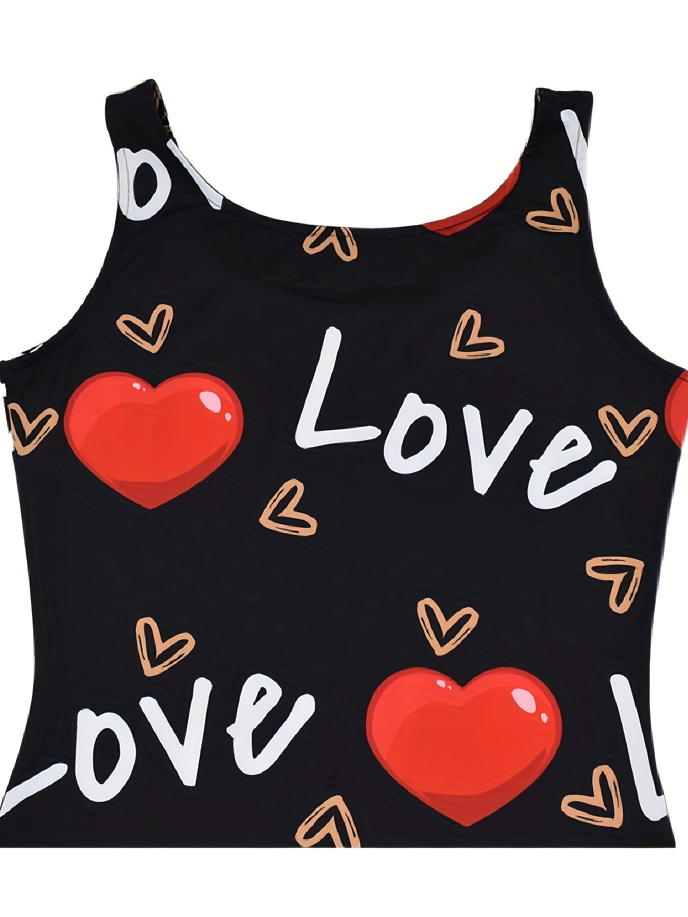 Heart & Letter Print Tank Dress, Casual Sleeveless U Neck Slim Dress, Women's Clothing