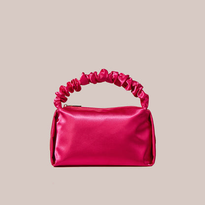 Women's Bag Fashion Trend Handbag Bag Rose Red Pleated Wrist Small Bag