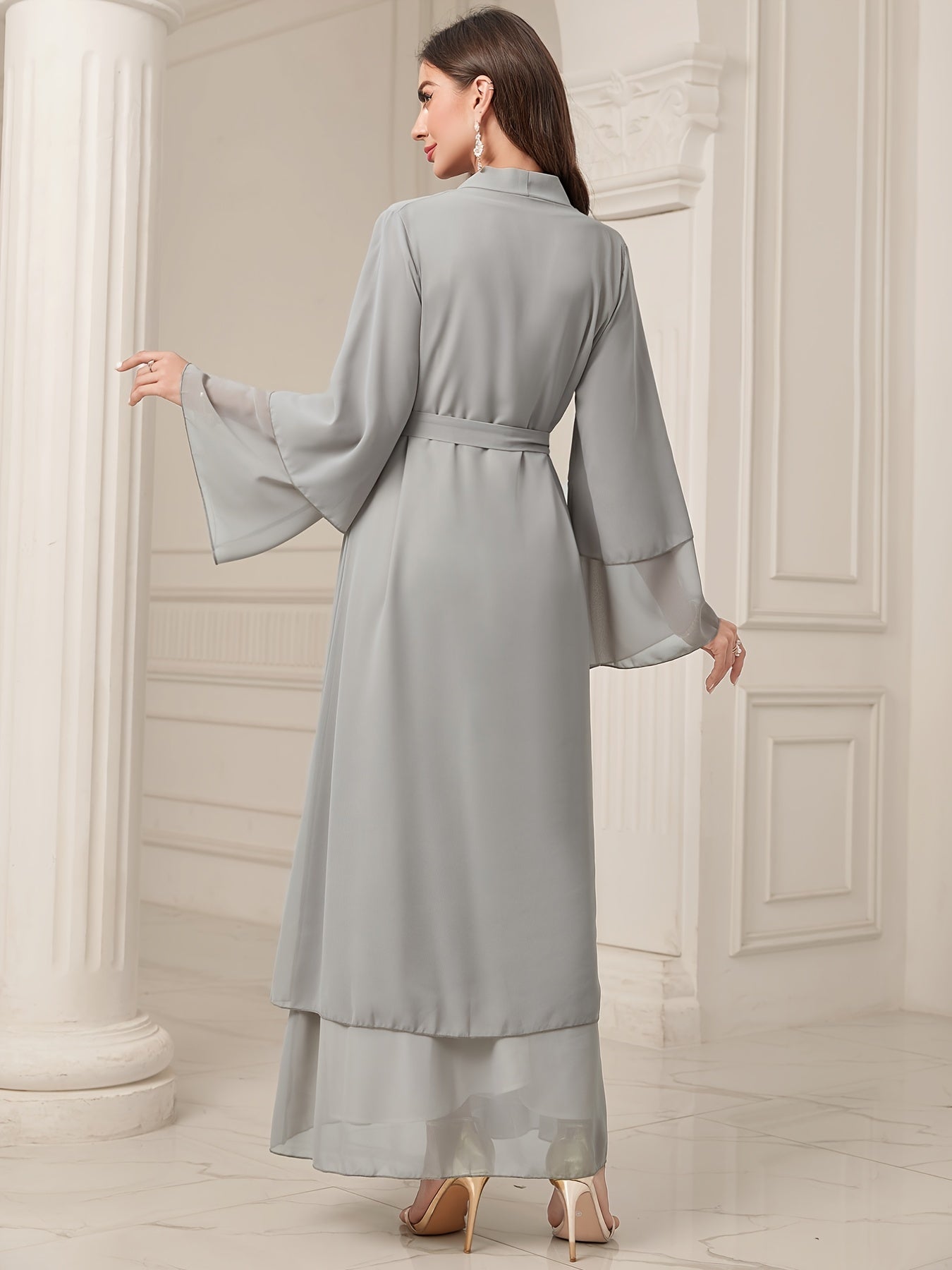 Ramadan Islamic Modest Dress Without Hijab, Long Sleeve Open Front Casual Modest Muslim Dress, Women's Clothing