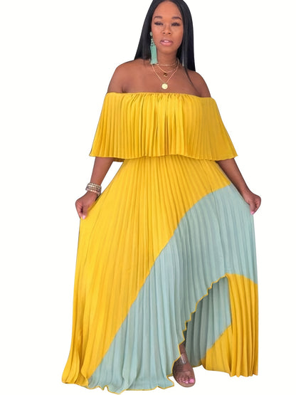 Flattering Pleated Off Shoulder Maxi Dress - Alluring Asymmetrical Hem for Glamorous Parties - Fashion-Forward Womens Formal Wear